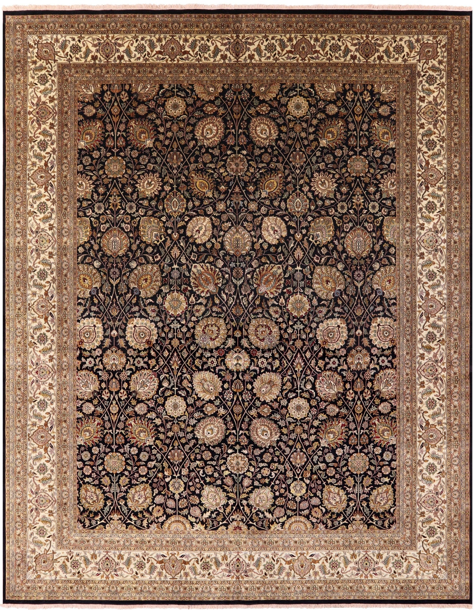Black Persian Tabriz Hand Knotted Wool Rug - 11' 10" X 15' 0" - Golden Nile