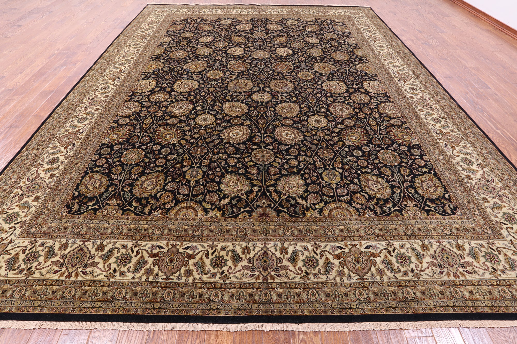 Black Persian Tabriz Hand Knotted Wool Rug - 11' 10" X 15' 0" - Golden Nile