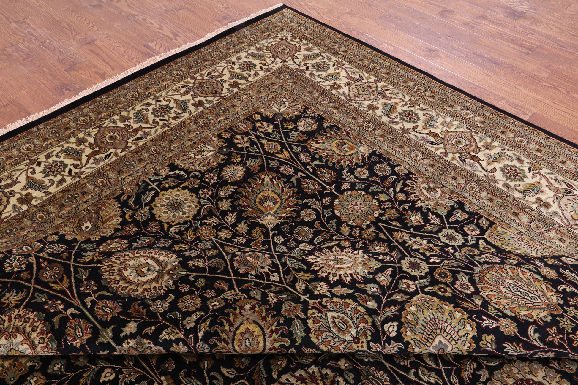 Black Persian Tabriz Hand Knotted Wool Rug - 11' 10" X 15' 0" - Golden Nile