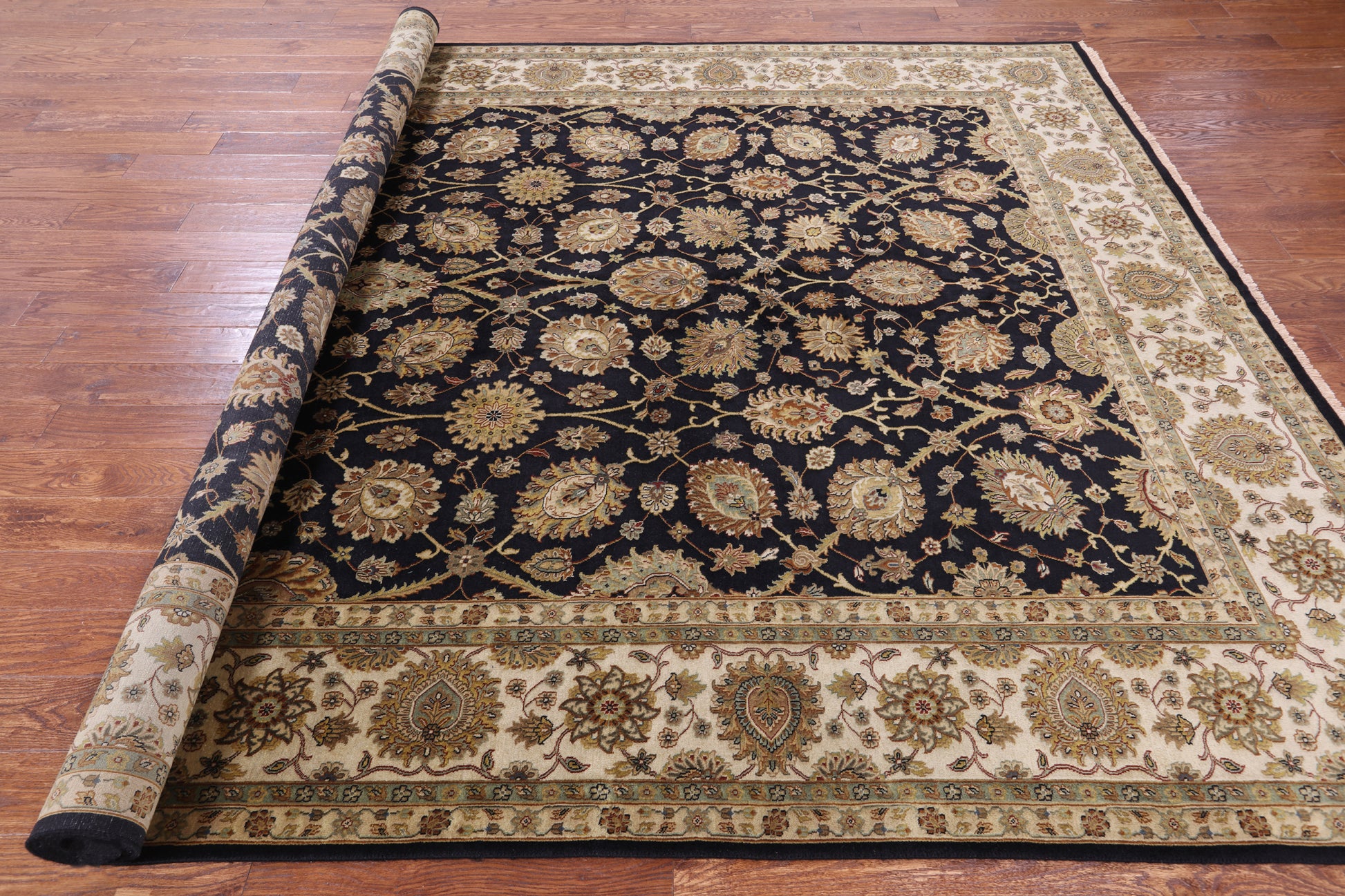 Black Persian Tabriz Hand Knotted Wool Rug - 8' 10" X 12' 0" - Golden Nile