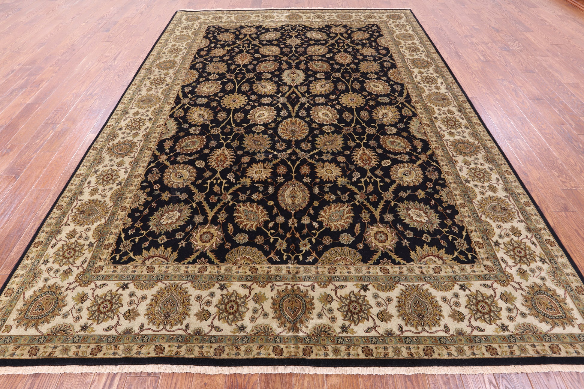 Black Persian Tabriz Hand Knotted Wool Rug - 8' 10" X 12' 0" - Golden Nile