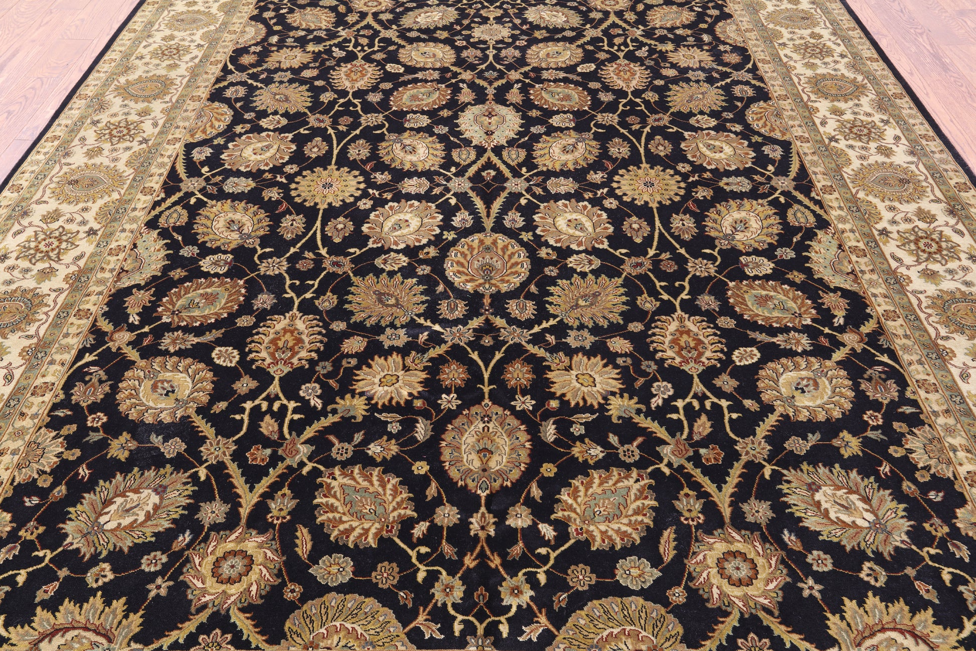 Black Persian Tabriz Hand Knotted Wool Rug - 8' 10" X 12' 0" - Golden Nile