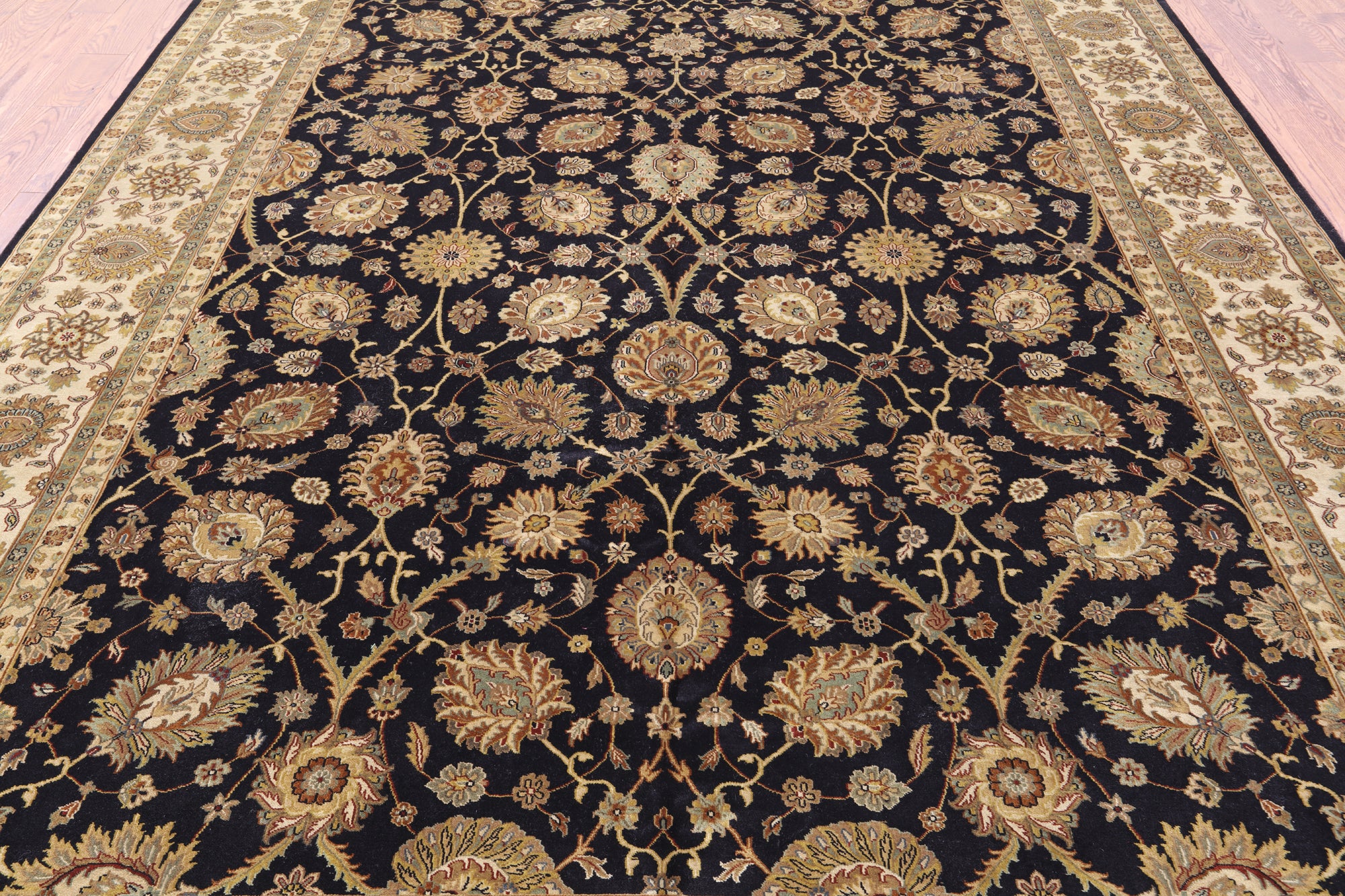 Black Persian Tabriz Hand Knotted Wool Rug - 8' 10" X 12' 0" - Golden Nile