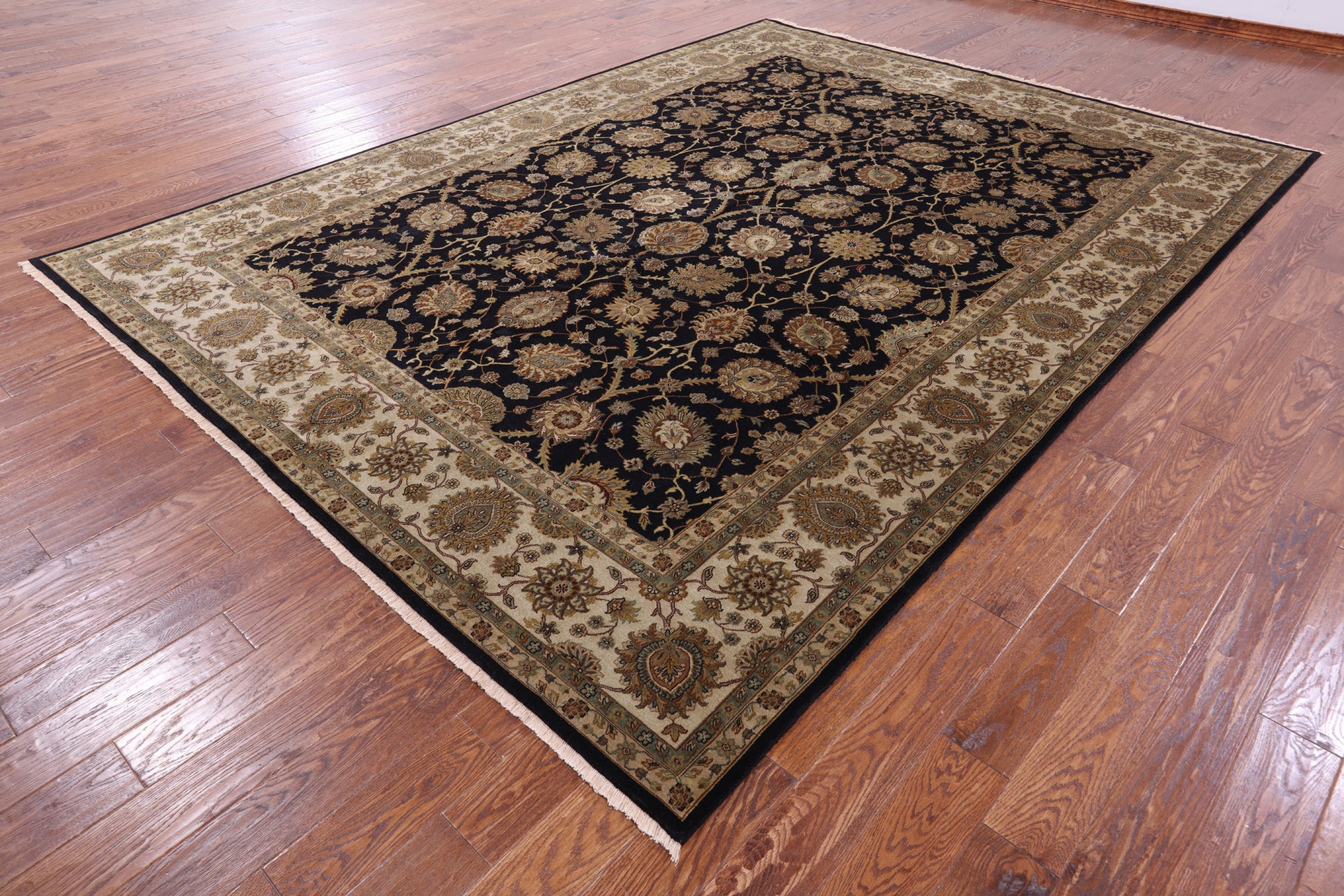 Black Persian Tabriz Hand Knotted Wool Rug - 8' 10" X 12' 0" - Golden Nile