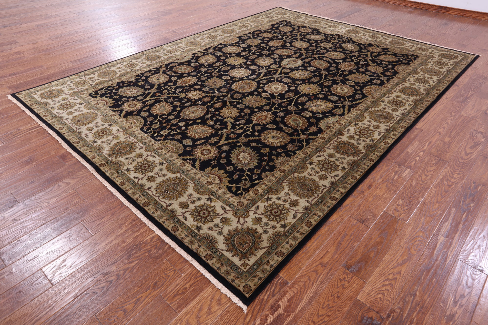 Black Persian Tabriz Hand Knotted Wool Rug - 8' 10" X 12' 0" - Golden Nile