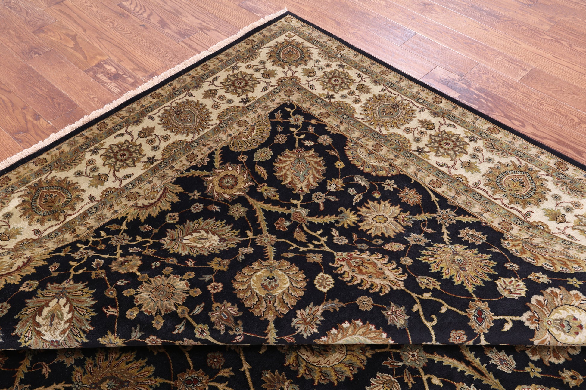 Black Persian Tabriz Hand Knotted Wool Rug - 8' 10" X 12' 0" - Golden Nile