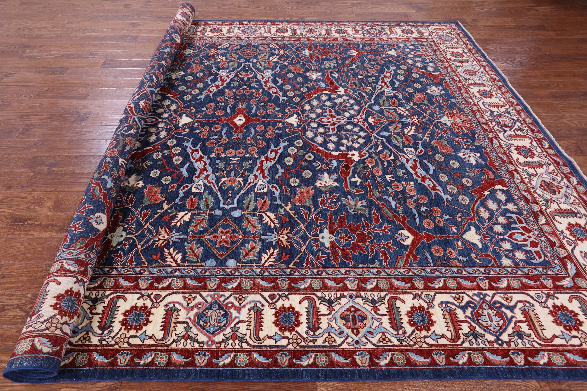 Blue Persian Fine Serapi Hand Knotted Wool Rug - 9' 2" X 11' 8" - Golden Nile