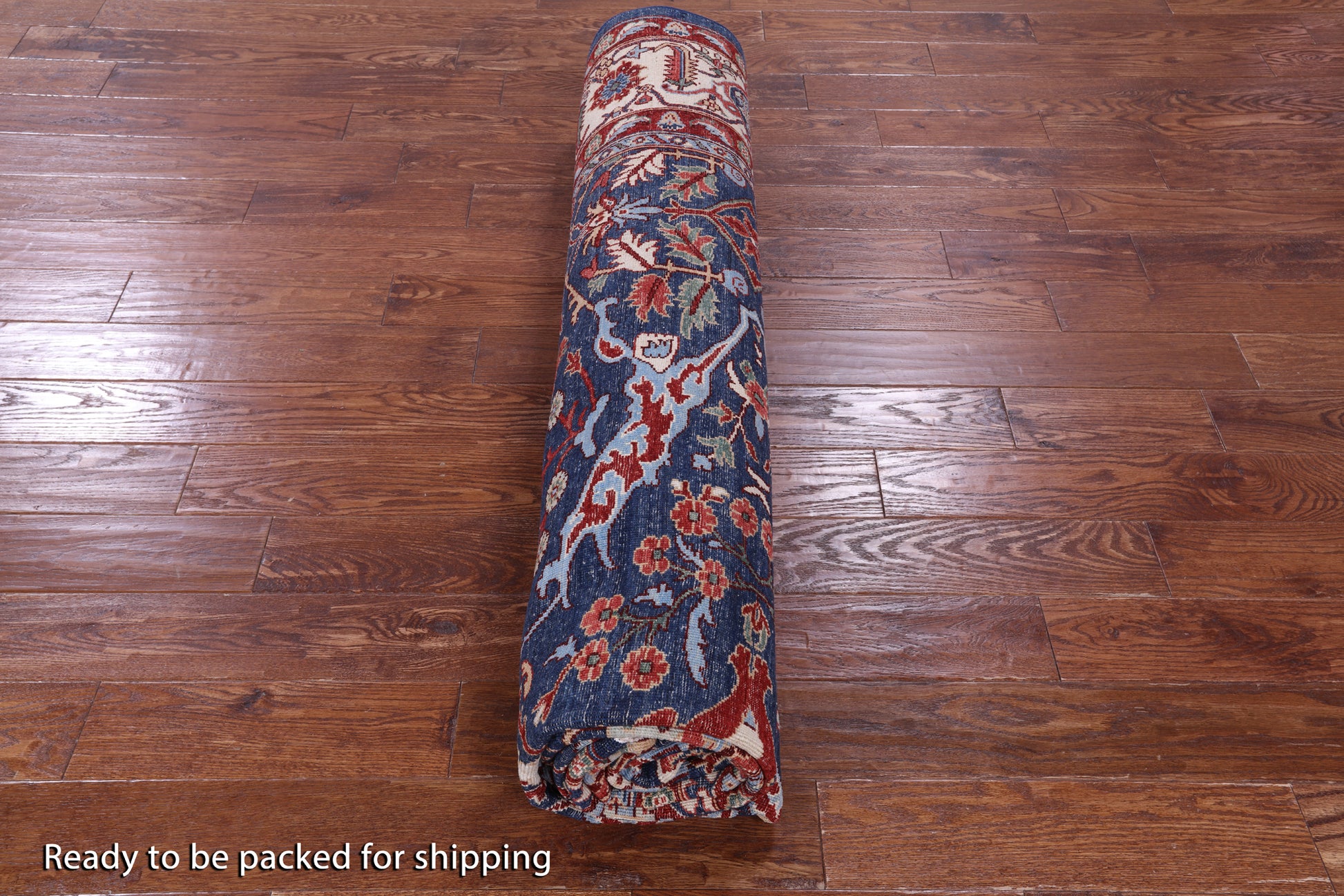 Blue Persian Fine Serapi Hand Knotted Wool Rug - 9' 2" X 11' 8" - Golden Nile