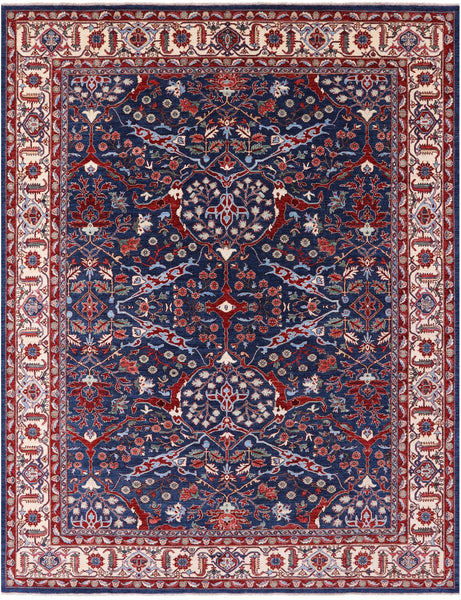 Blue Persian Fine Serapi Hand Knotted Wool Rug - 9' 2" X 11' 8" - Golden Nile