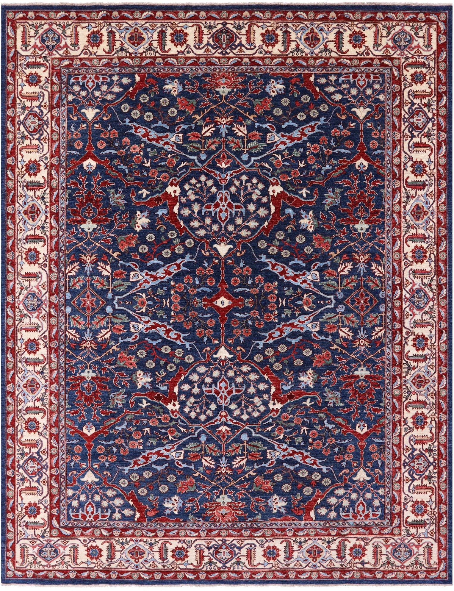 Blue Persian Fine Serapi Hand Knotted Wool Rug - 9' 2" X 11' 8" - Golden Nile