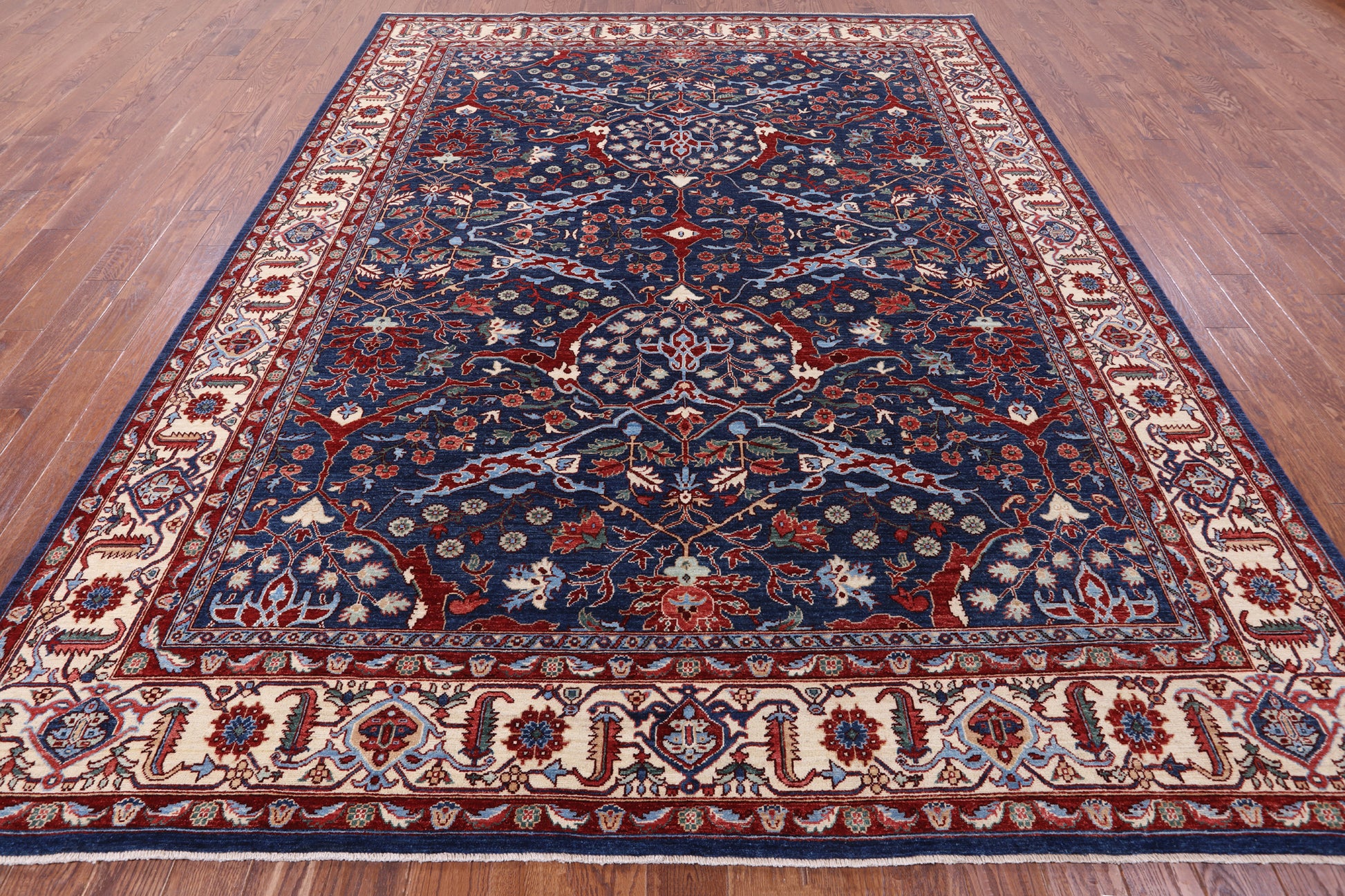 Blue Persian Fine Serapi Hand Knotted Wool Rug - 9' 2" X 11' 8" - Golden Nile
