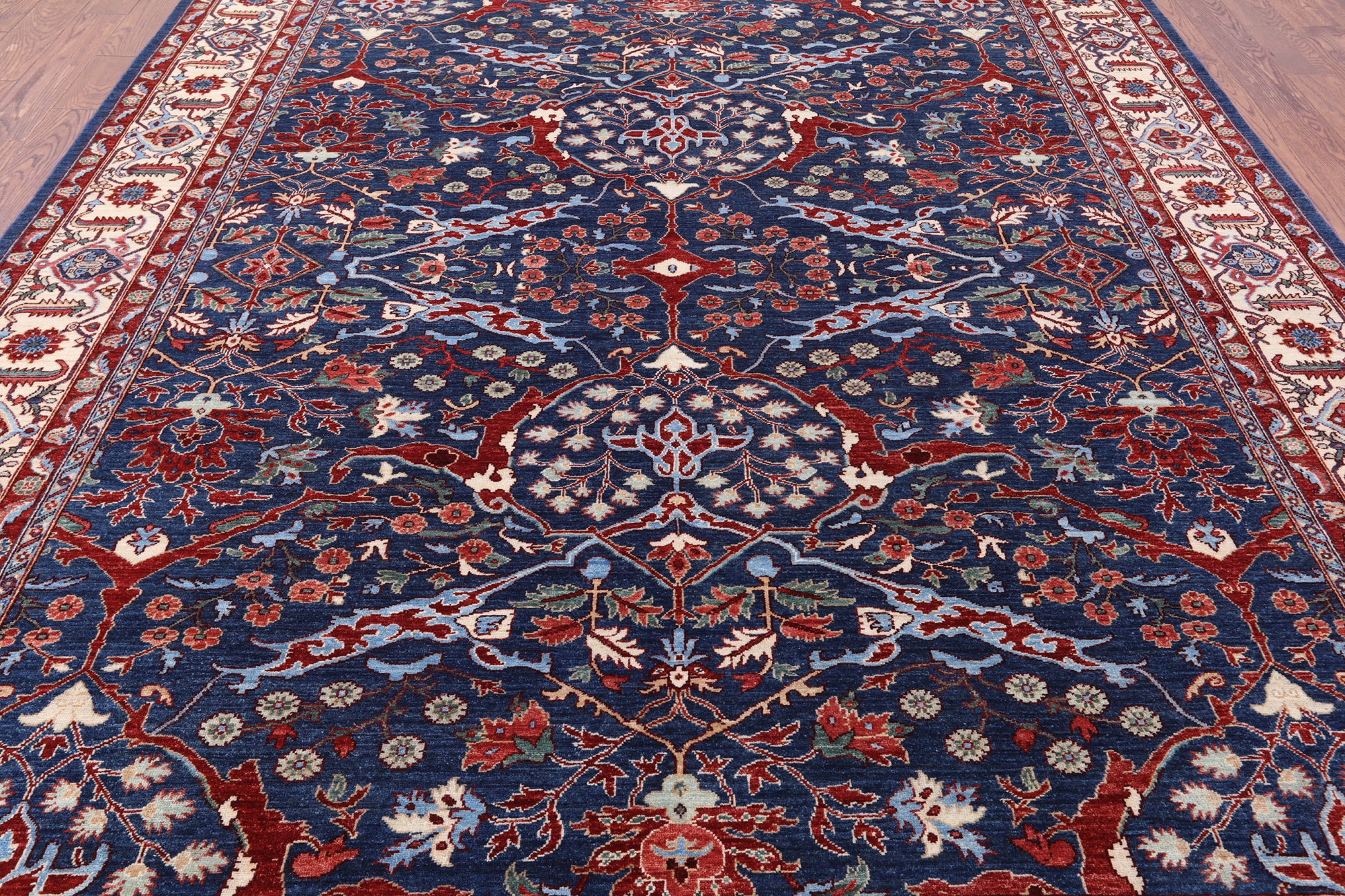Blue Persian Fine Serapi Hand Knotted Wool Rug - 9' 2" X 11' 8" - Golden Nile
