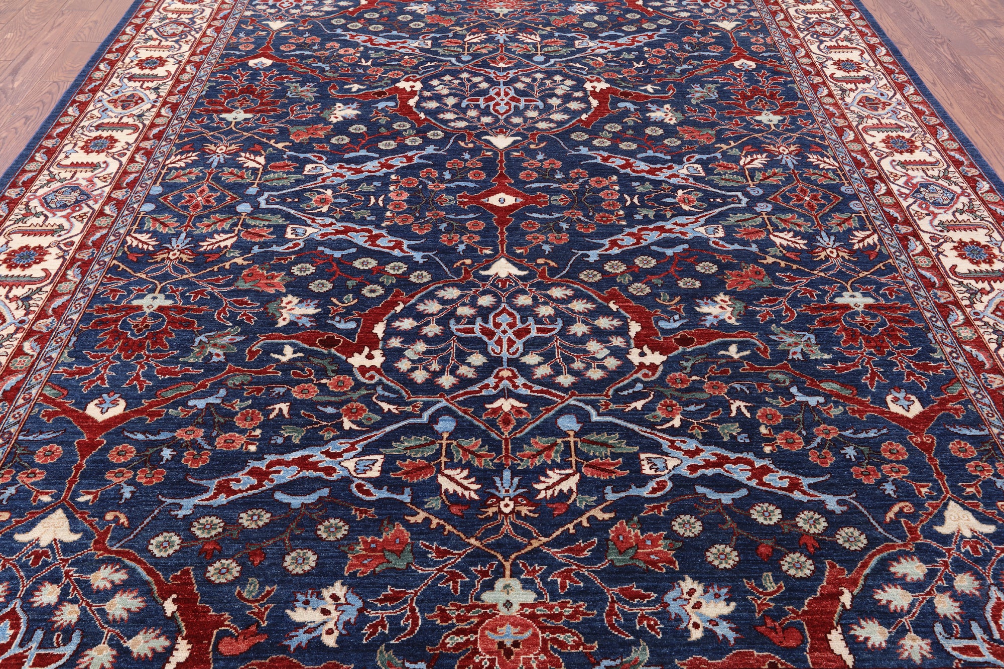Blue Persian Fine Serapi Hand Knotted Wool Rug - 9' 2" X 11' 8" - Golden Nile