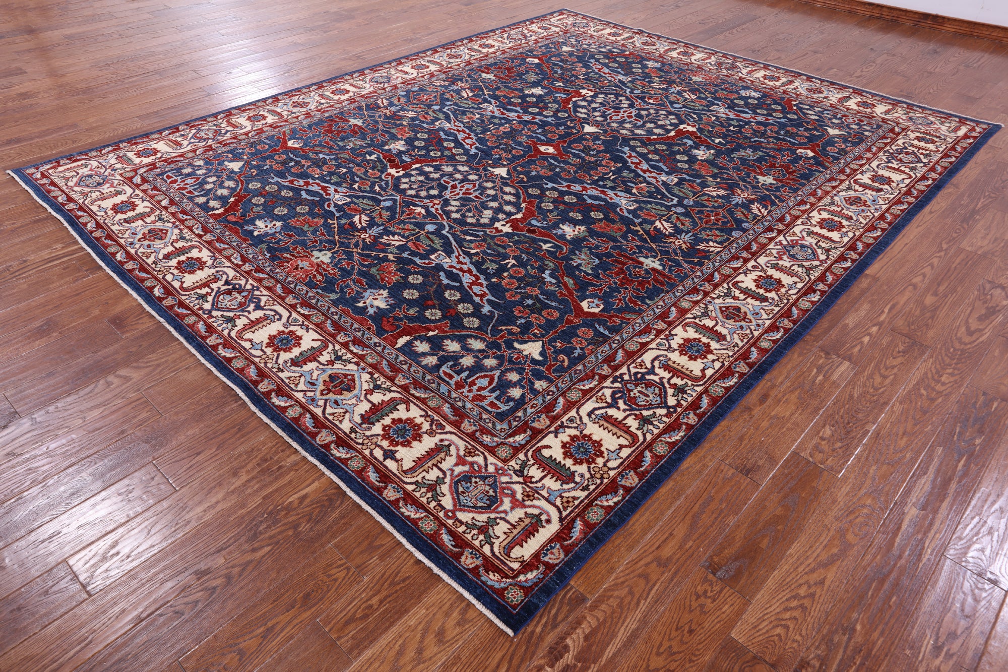 Blue Persian Fine Serapi Hand Knotted Wool Rug - 9' 2" X 11' 8" - Golden Nile