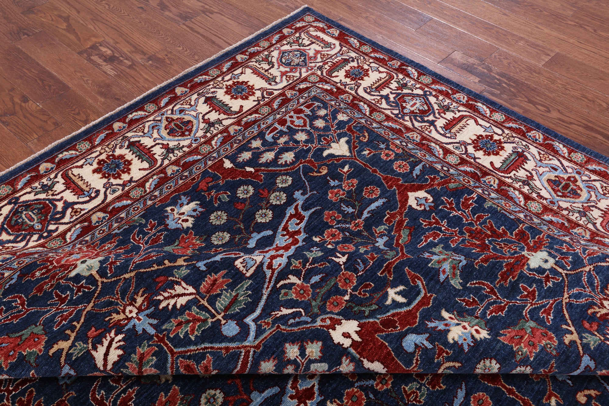 Blue Persian Fine Serapi Hand Knotted Wool Rug - 9' 2" X 11' 8" - Golden Nile