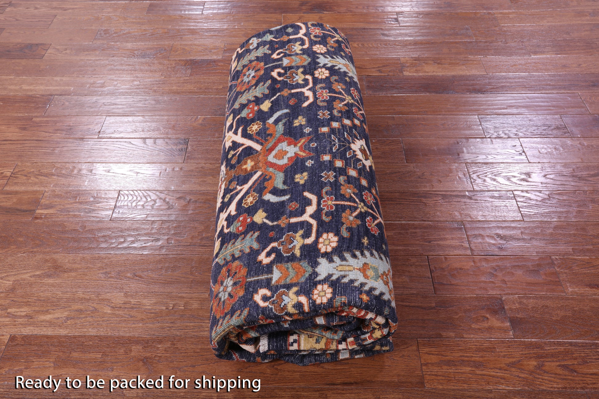 Blue Persian Fine Serapi Handmade Wool Rug - 10' 0" X 14' 0" - Golden Nile