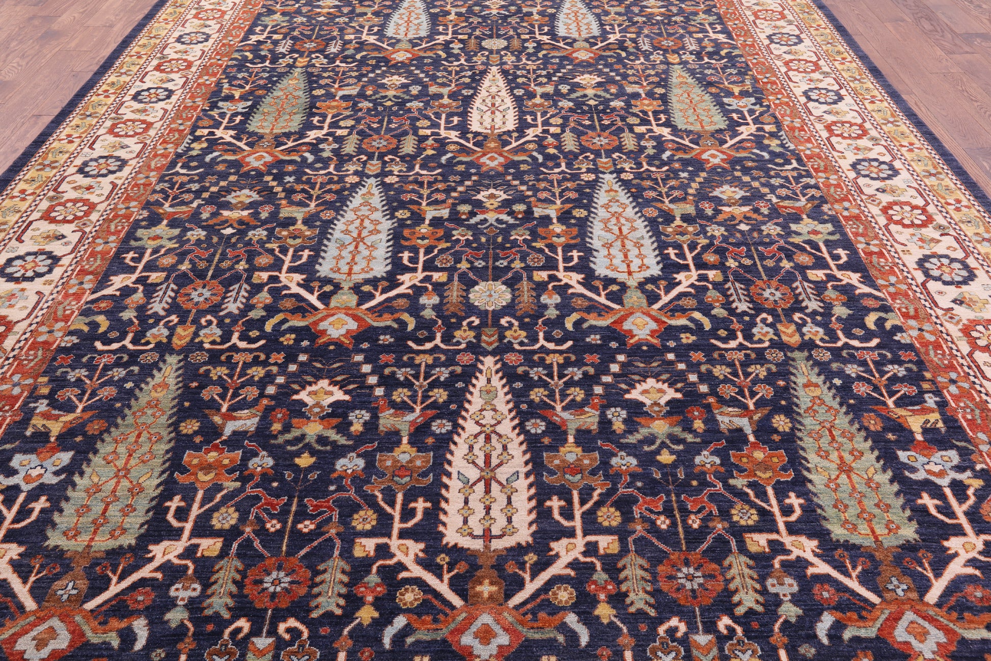 Blue Persian Fine Serapi Handmade Wool Rug - 10' 0" X 14' 0" - Golden Nile