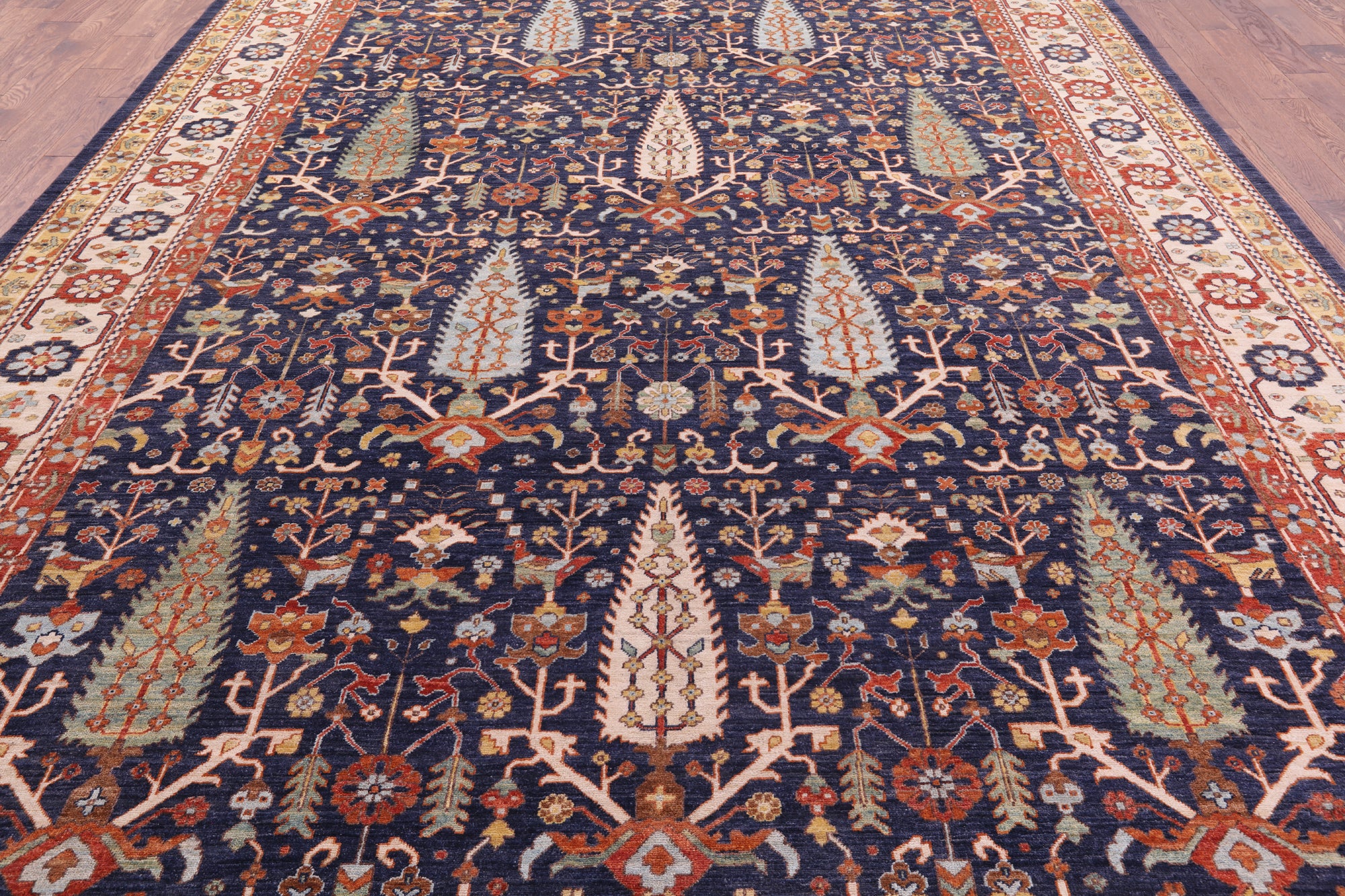 Blue Persian Fine Serapi Handmade Wool Rug - 10' 0" X 14' 0" - Golden Nile
