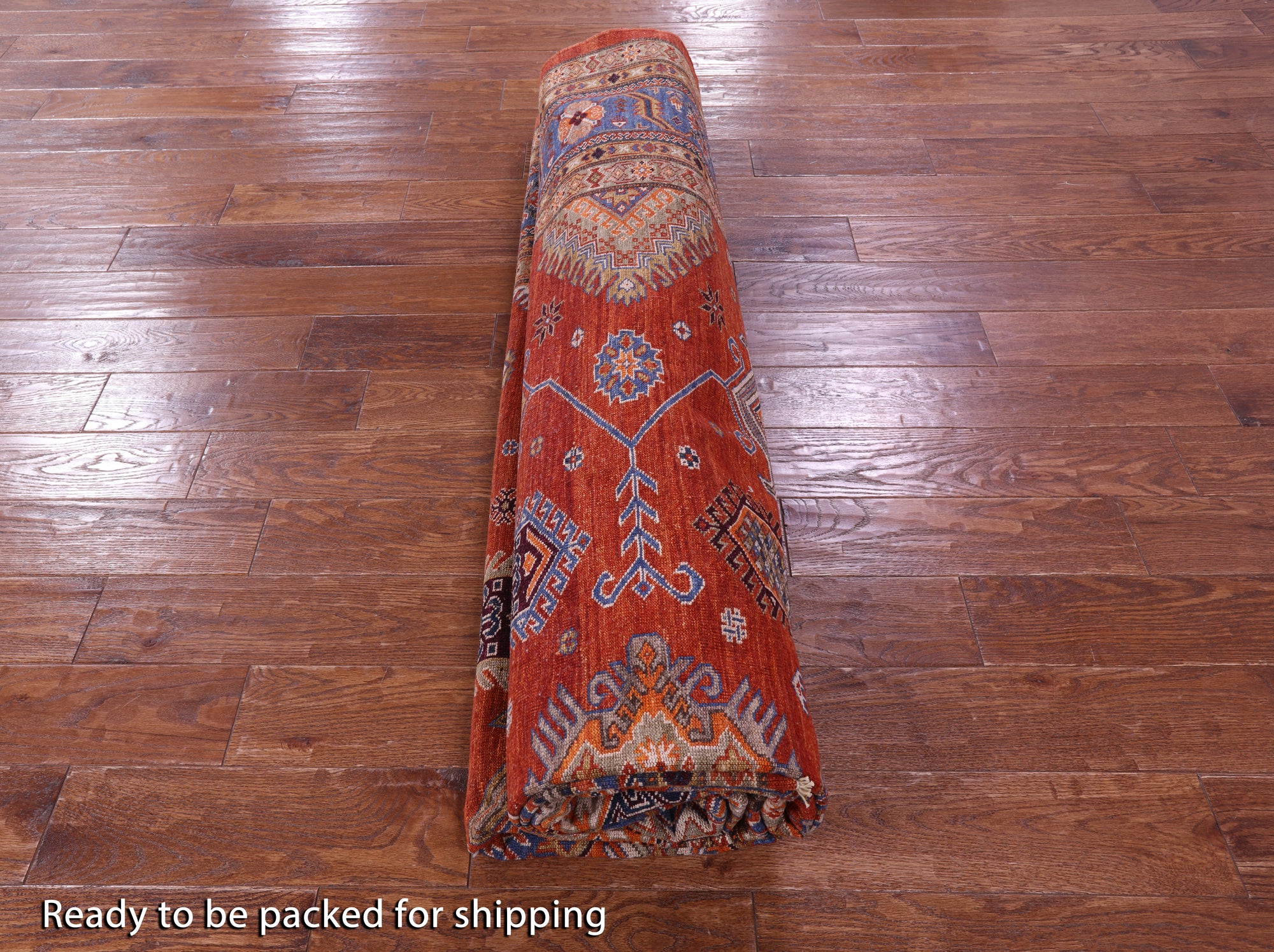 Red Super Kazak Hand Knotted Wool Rug - 9' 1" X 12' 0" - Golden Nile