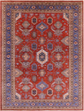 Red Super Kazak Hand Knotted Wool Rug - 9' 1" X 12' 0" - Golden Nile