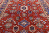 Red Super Kazak Hand Knotted Wool Rug - 9' 1" X 12' 0" - Golden Nile