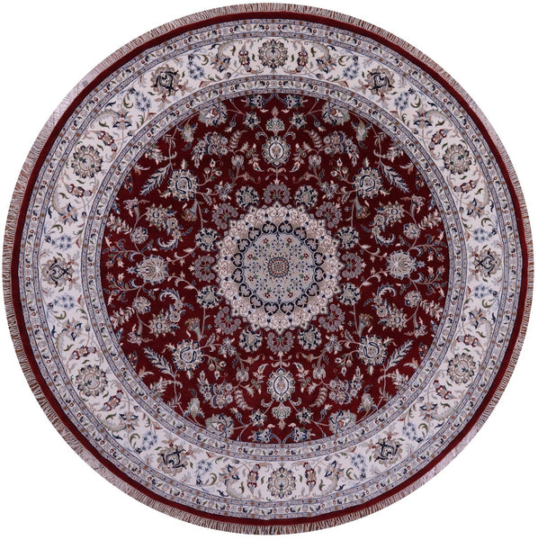 Round Persian Nain Hand Knotted Wool & Silk Rug - 10' 0" X 10' 0" - Golden Nile