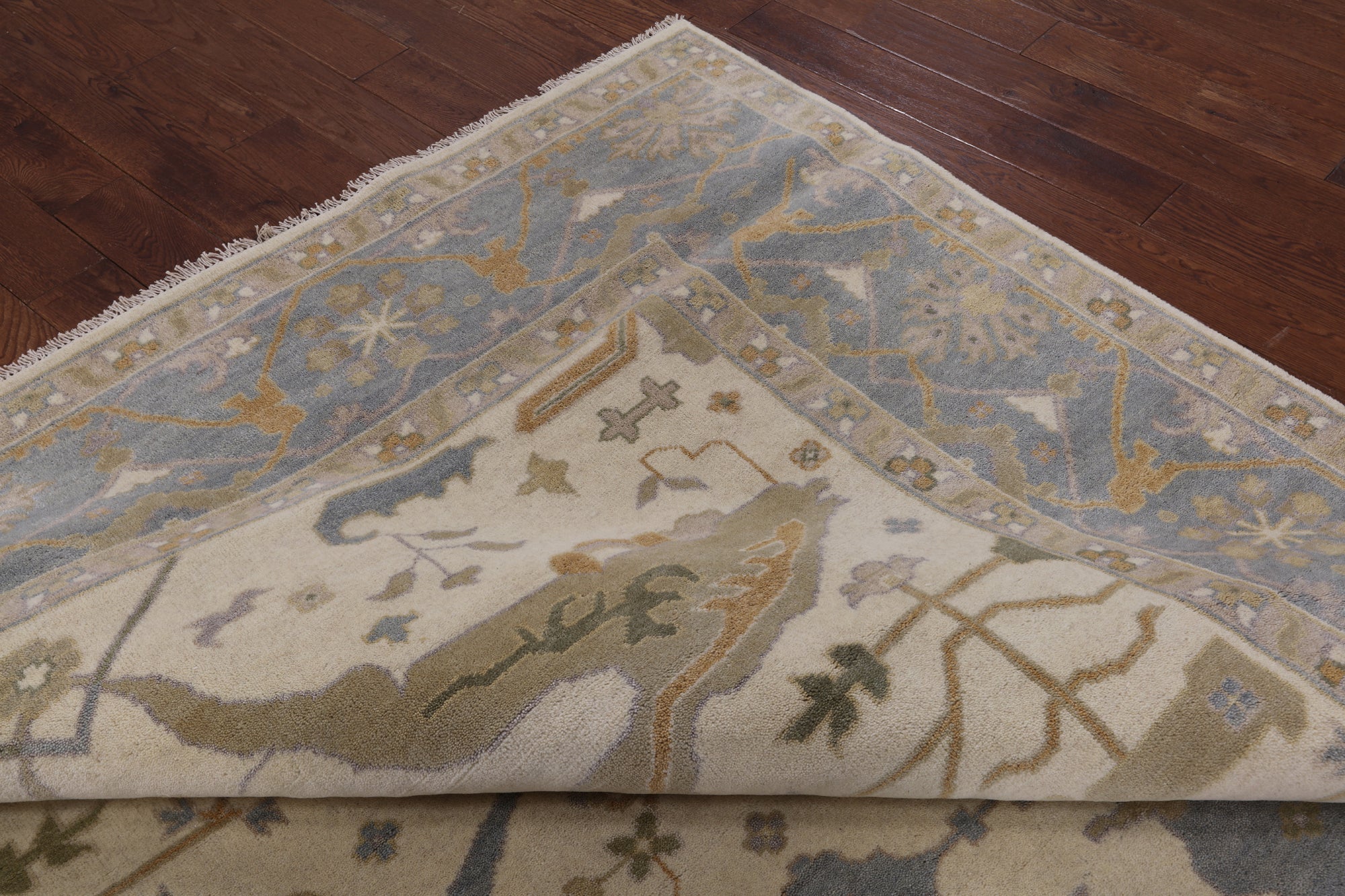 Ivory Turkish Oushak Hand Knotted Wool Area Rug - 9' 1" X 11' 9" - Golden Nile