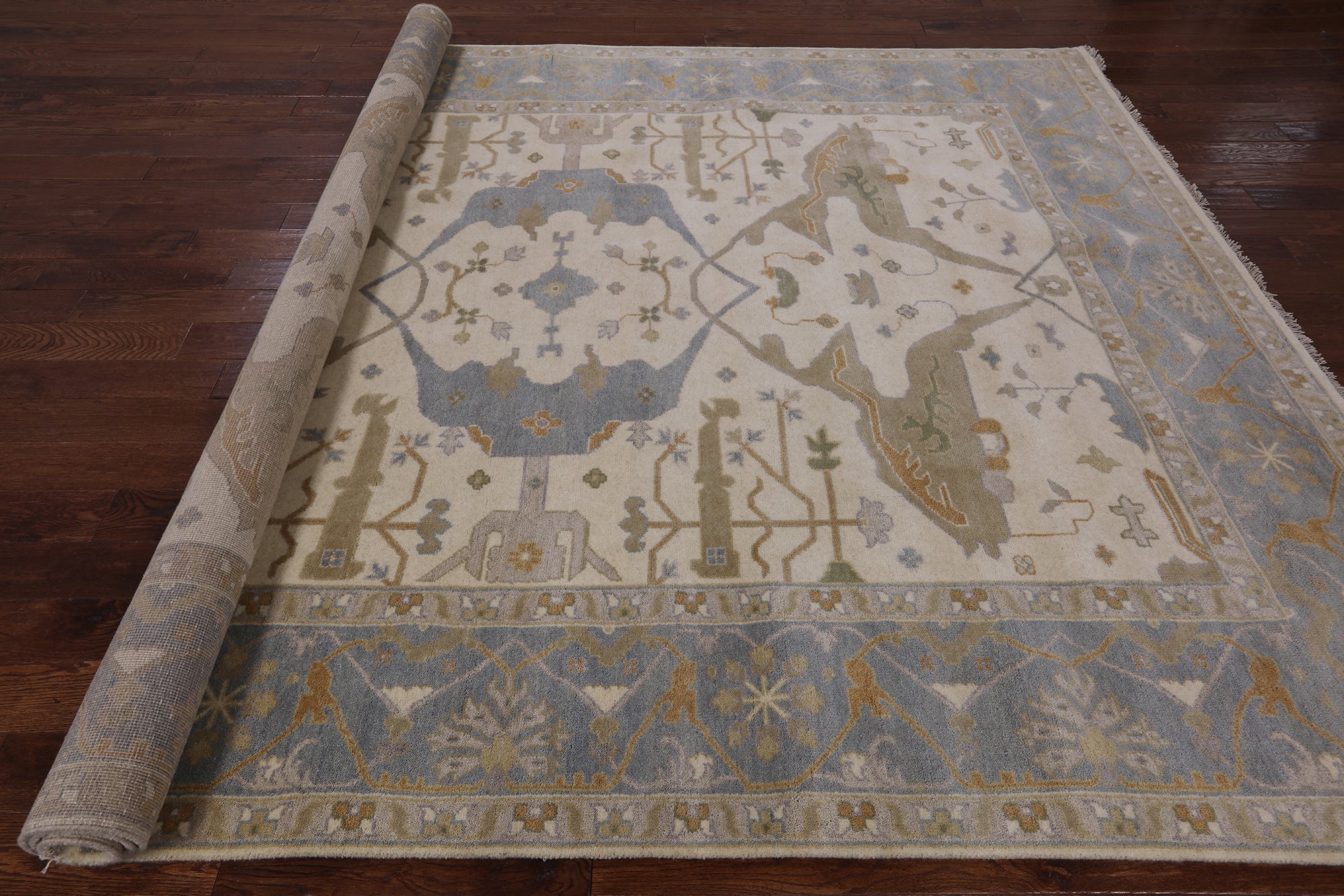 Ivory Turkish Oushak Hand Knotted Wool Area Rug - 9' 1" X 11' 9" - Golden Nile