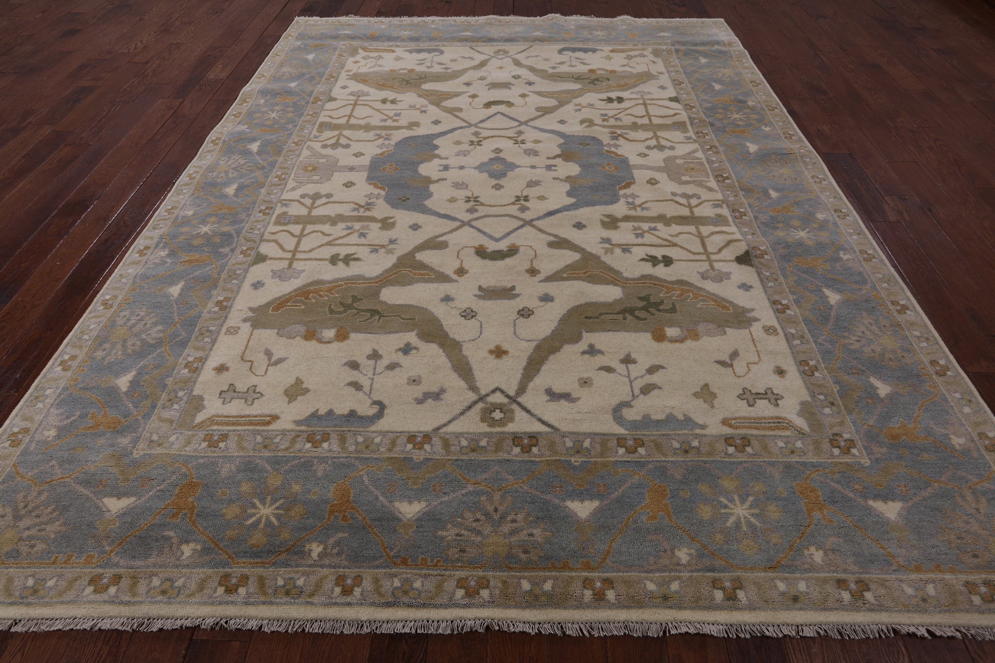 Ivory Turkish Oushak Hand Knotted Wool Area Rug - 9' 1" X 11' 9" - Golden Nile