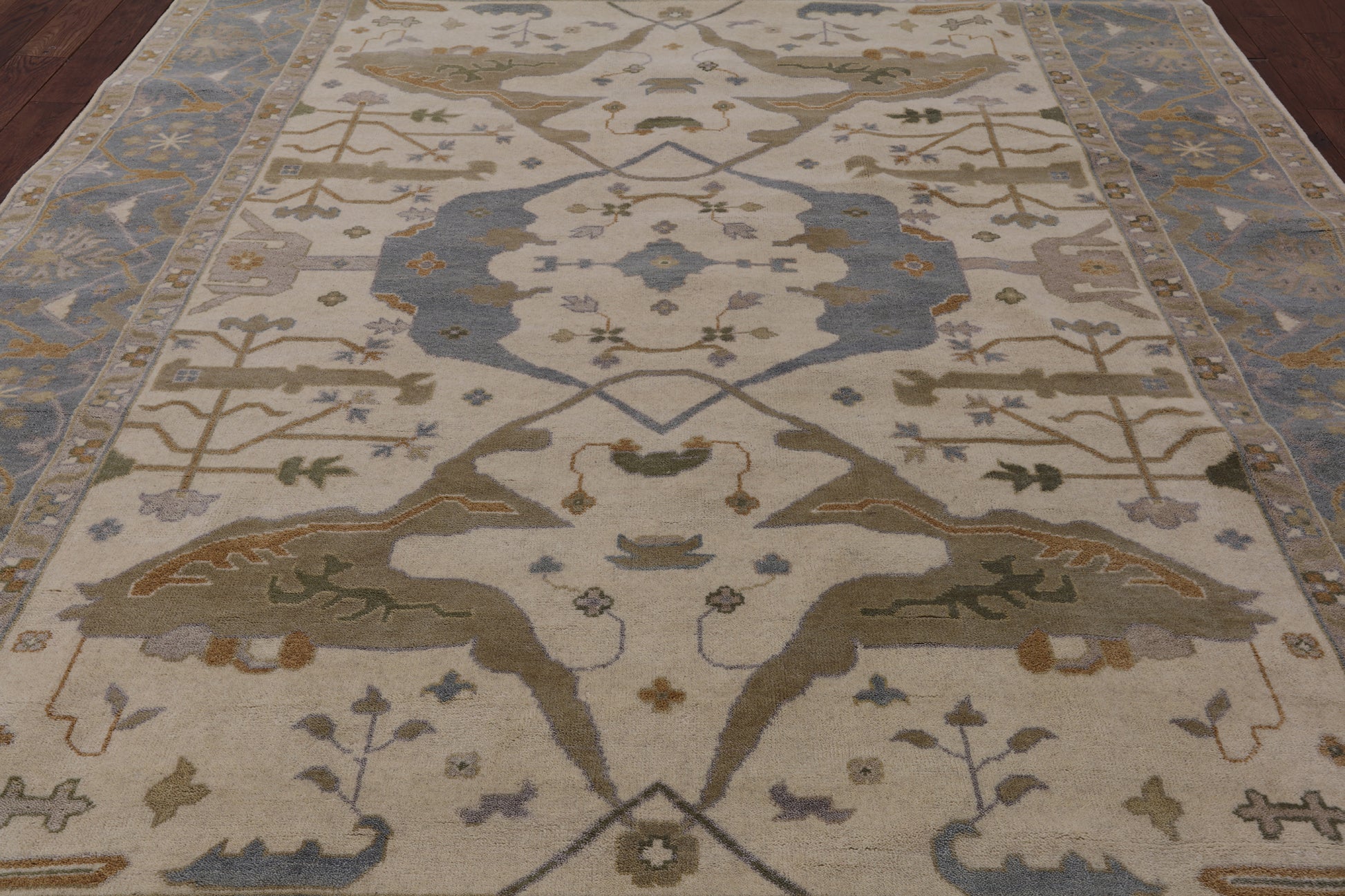 Ivory Turkish Oushak Hand Knotted Wool Area Rug - 9' 1" X 11' 9" - Golden Nile
