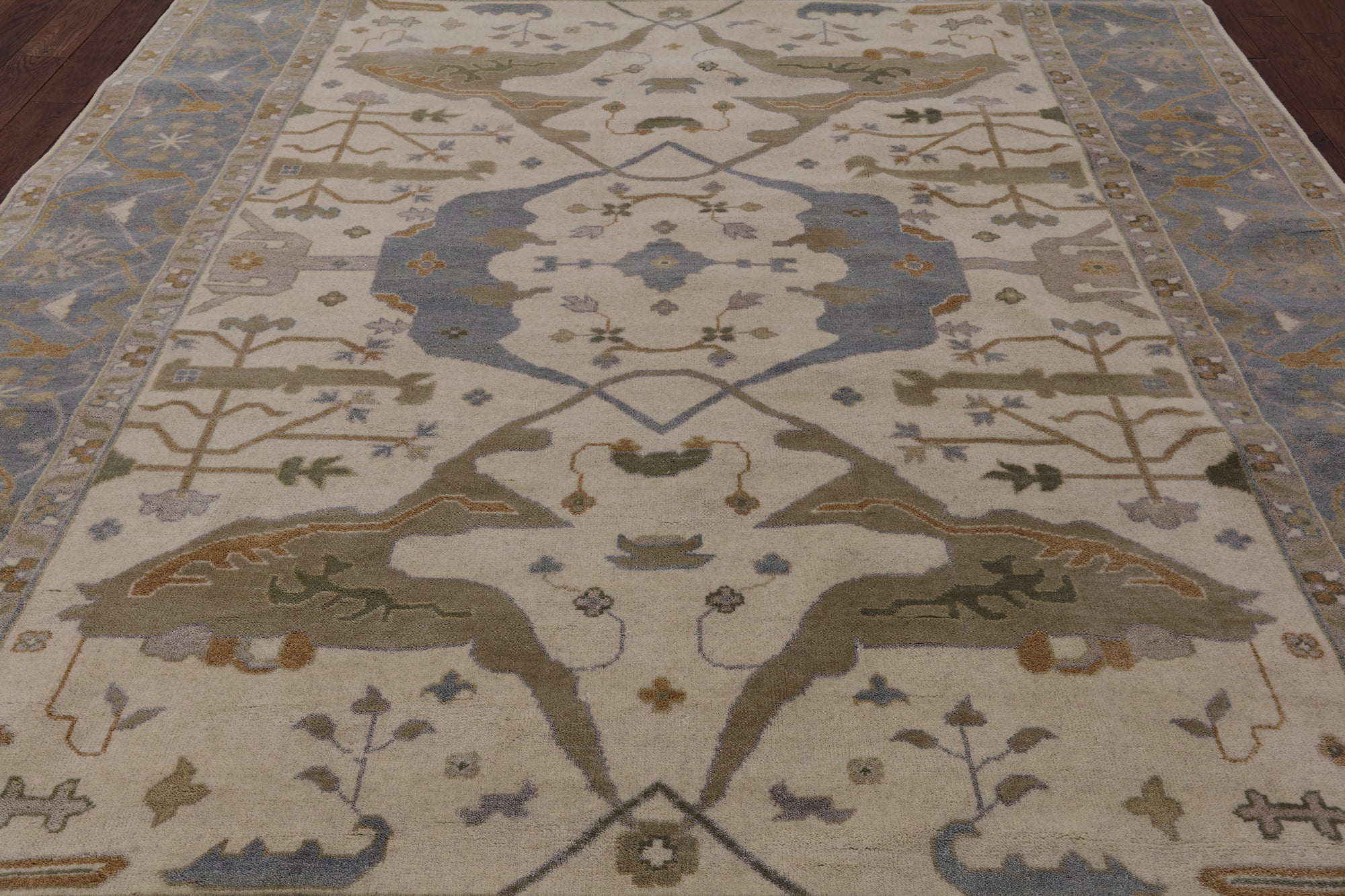 Ivory Turkish Oushak Hand Knotted Wool Area Rug - 9' 1" X 11' 9" - Golden Nile