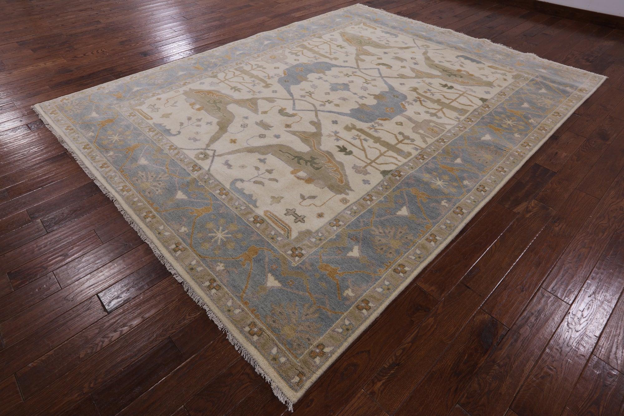 Ivory Turkish Oushak Hand Knotted Wool Area Rug - 9' 1" X 11' 9" - Golden Nile