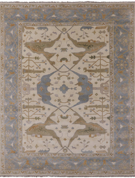 Ivory Turkish Oushak Hand Knotted Wool Area Rug - 9' 1" X 11' 9" - Golden Nile