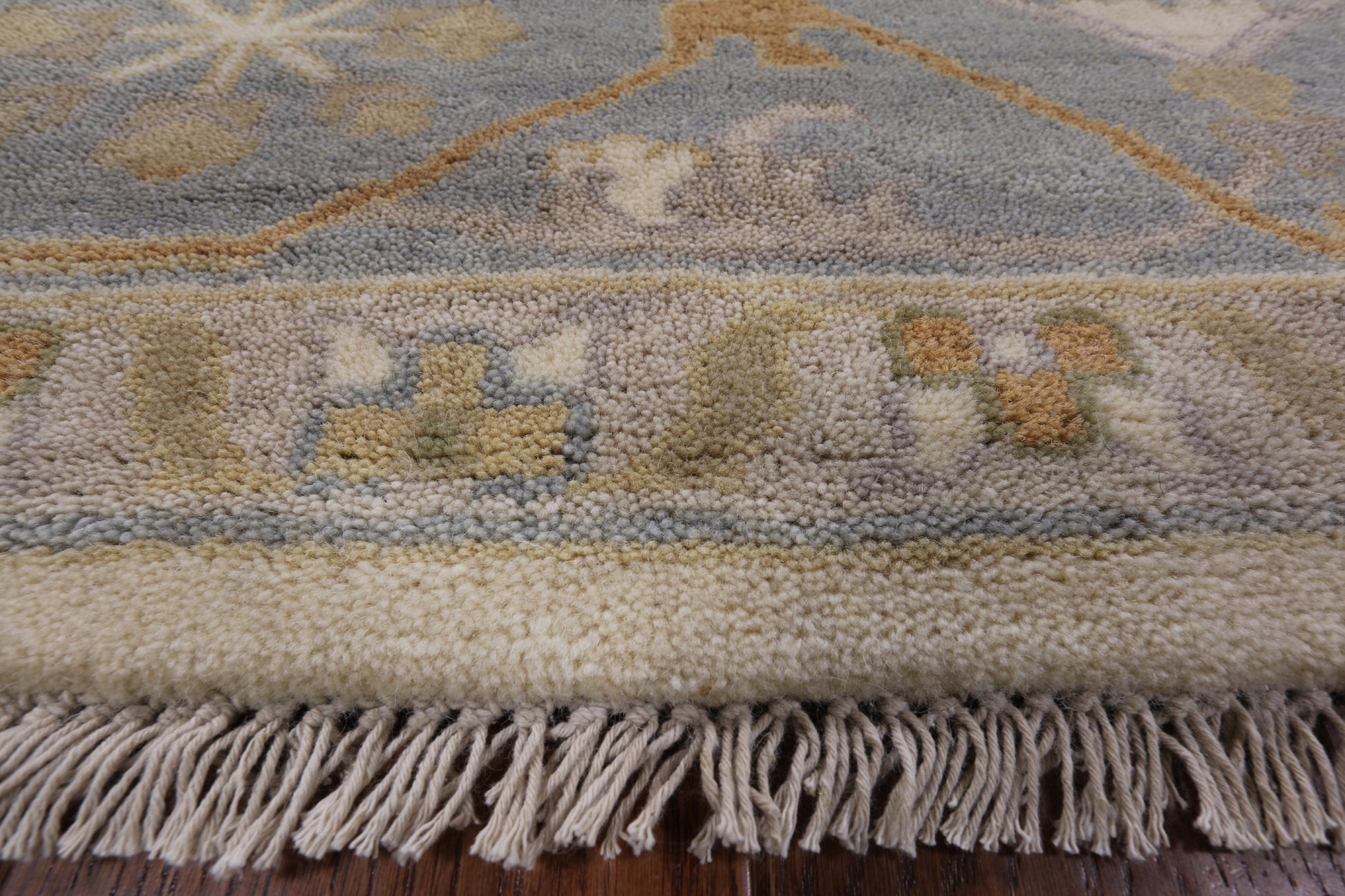 Ivory Turkish Oushak Hand Knotted Wool Area Rug - 9' 1" X 11' 9" - Golden Nile