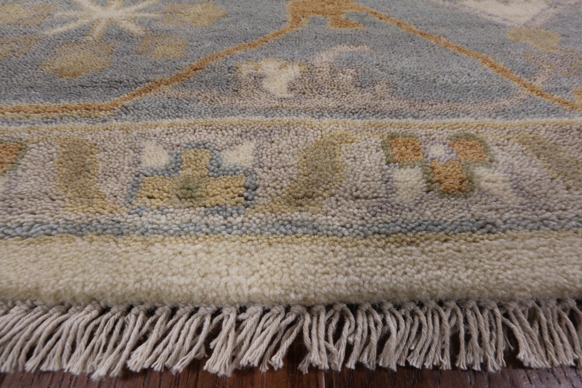 Ivory Turkish Oushak Hand Knotted Wool Area Rug - 9' 1" X 11' 9" - Golden Nile