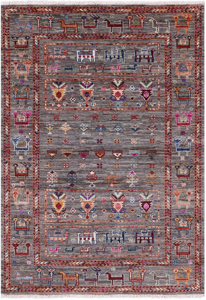 Tribal Persian Gabbeh Hand Knotted Wool Rug - 3' 4" X 4' 10" - Golden Nile