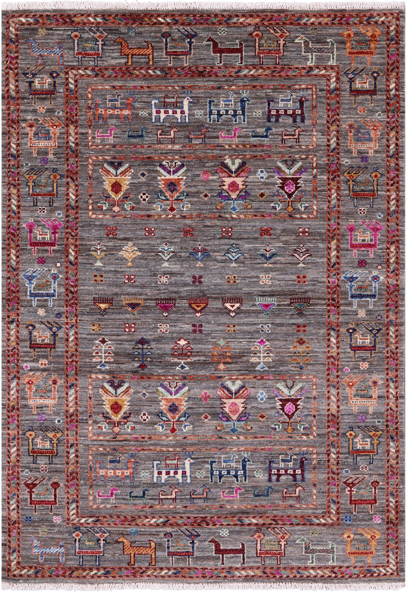 Tribal Persian Gabbeh Hand Knotted Wool Rug - 3' 4" X 4' 10" - Golden Nile