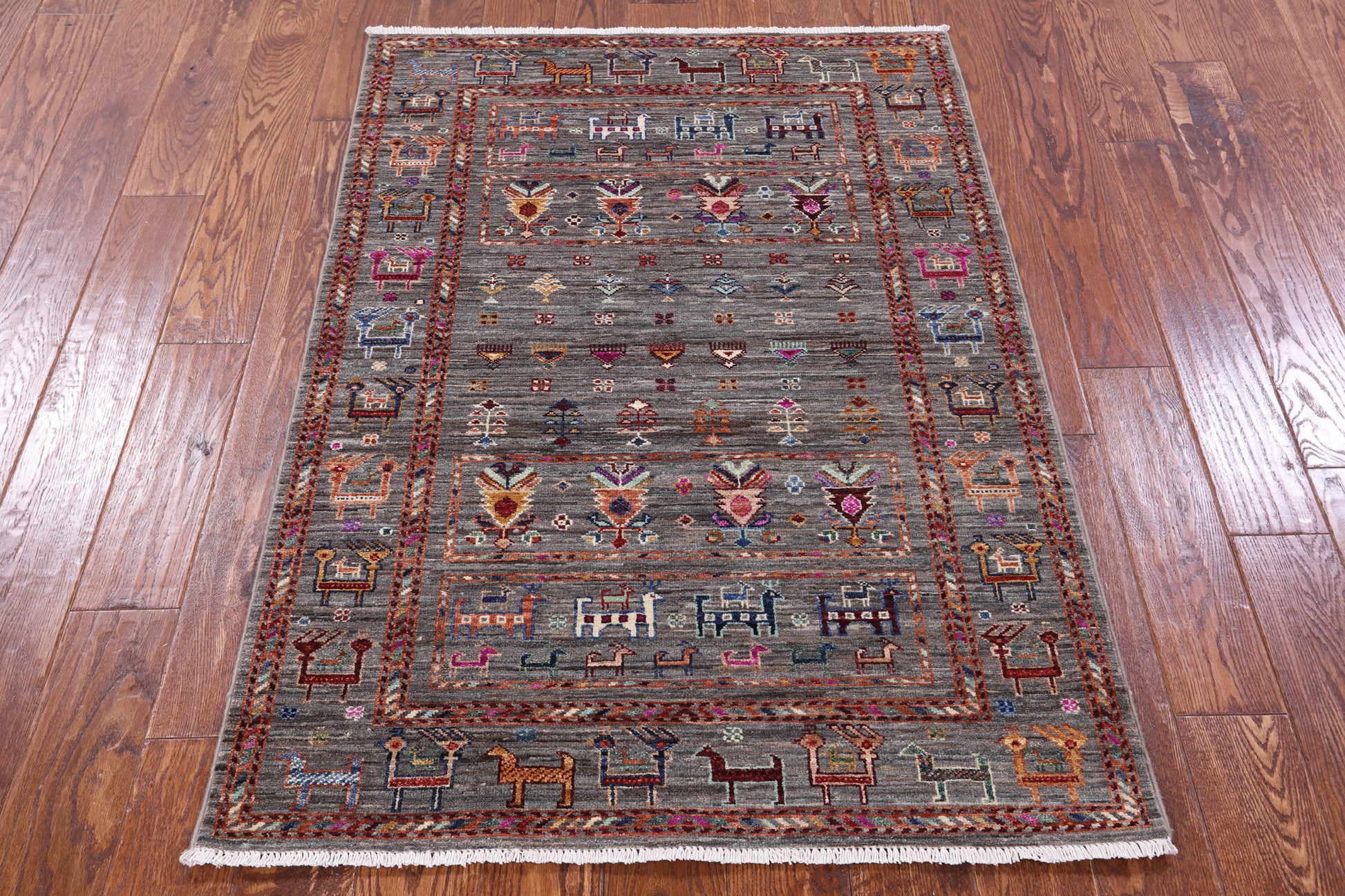 Tribal Persian Gabbeh Hand Knotted Wool Rug - 3' 4" X 4' 10" - Golden Nile