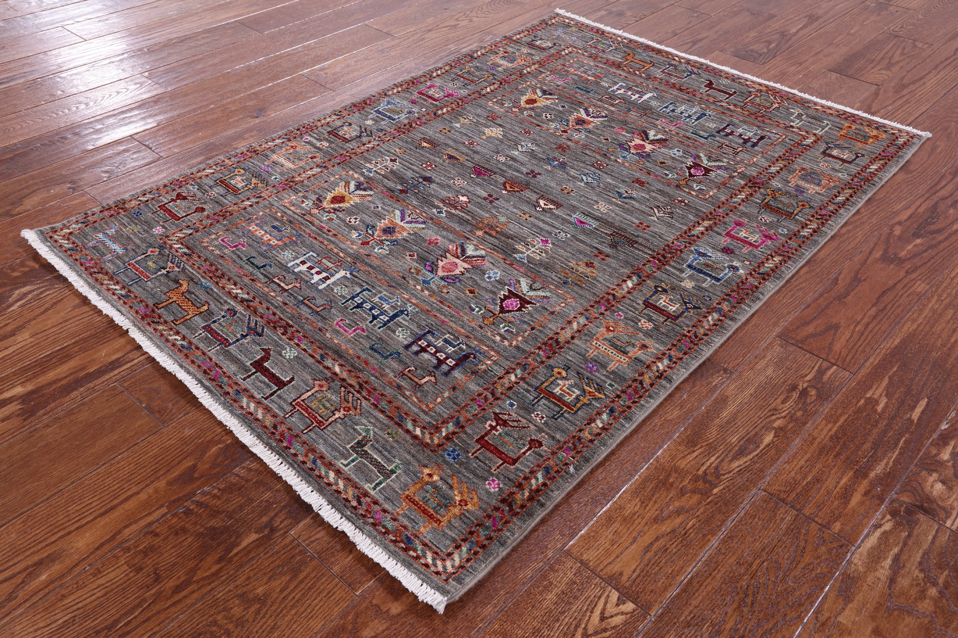 Tribal Persian Gabbeh Hand Knotted Wool Rug - 3' 4" X 4' 10" - Golden Nile