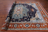 Blue Persian Fine Serapi Handmade Wool Rug - 9' 0" X 12' 5" - Golden Nile