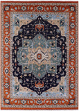 Blue Persian Fine Serapi Handmade Wool Rug - 9' 0" X 12' 5" - Golden Nile