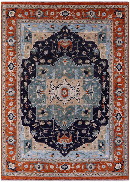 Blue Persian Fine Serapi Handmade Wool Rug - 9' 0" X 12' 5" - Golden Nile
