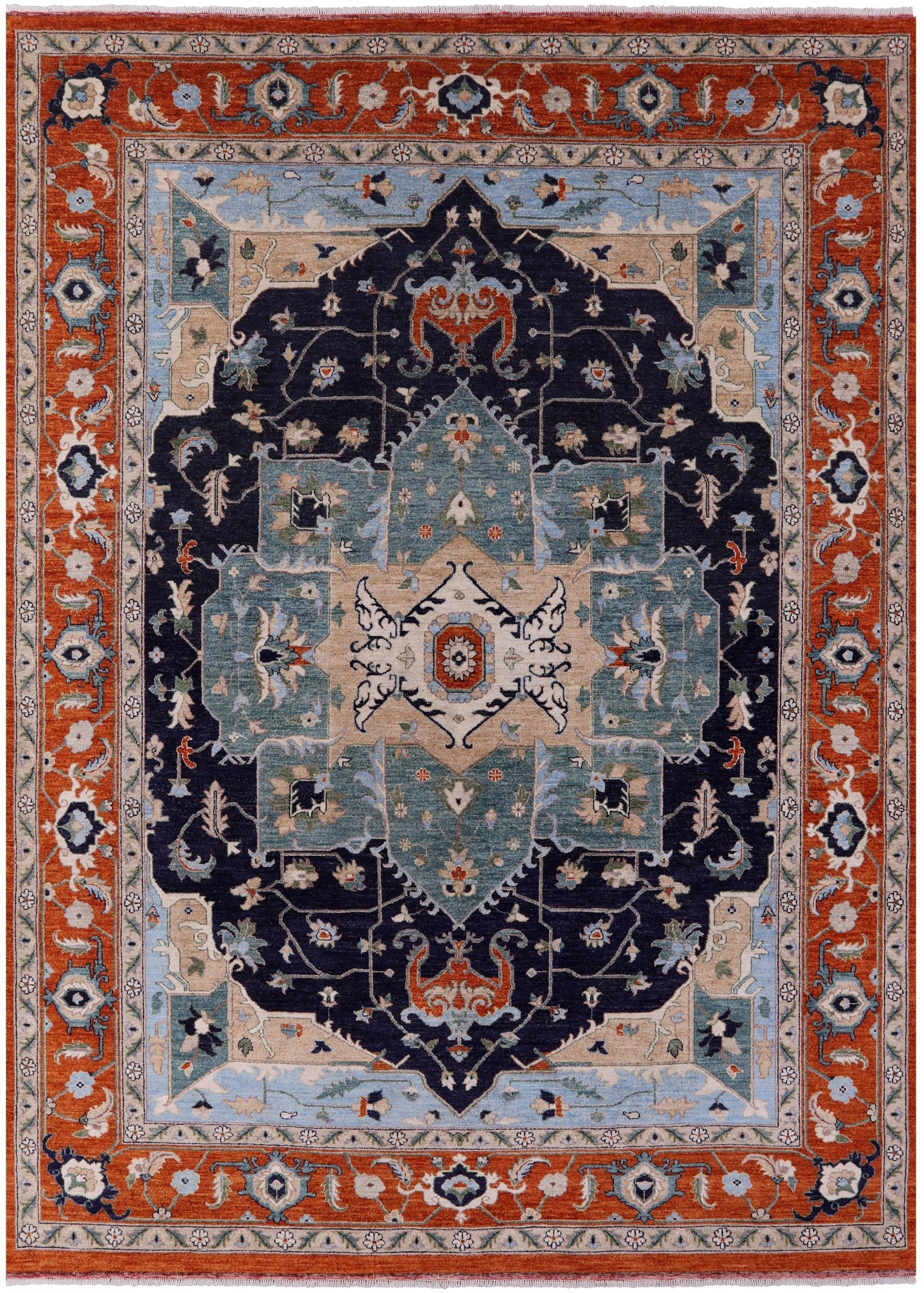 Blue Persian Fine Serapi Handmade Wool Rug - 9' 0" X 12' 5" - Golden Nile