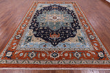 Blue Persian Fine Serapi Handmade Wool Rug - 9' 0" X 12' 5" - Golden Nile