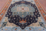 Blue Persian Fine Serapi Handmade Wool Rug - 9' 0" X 12' 5" - Golden Nile