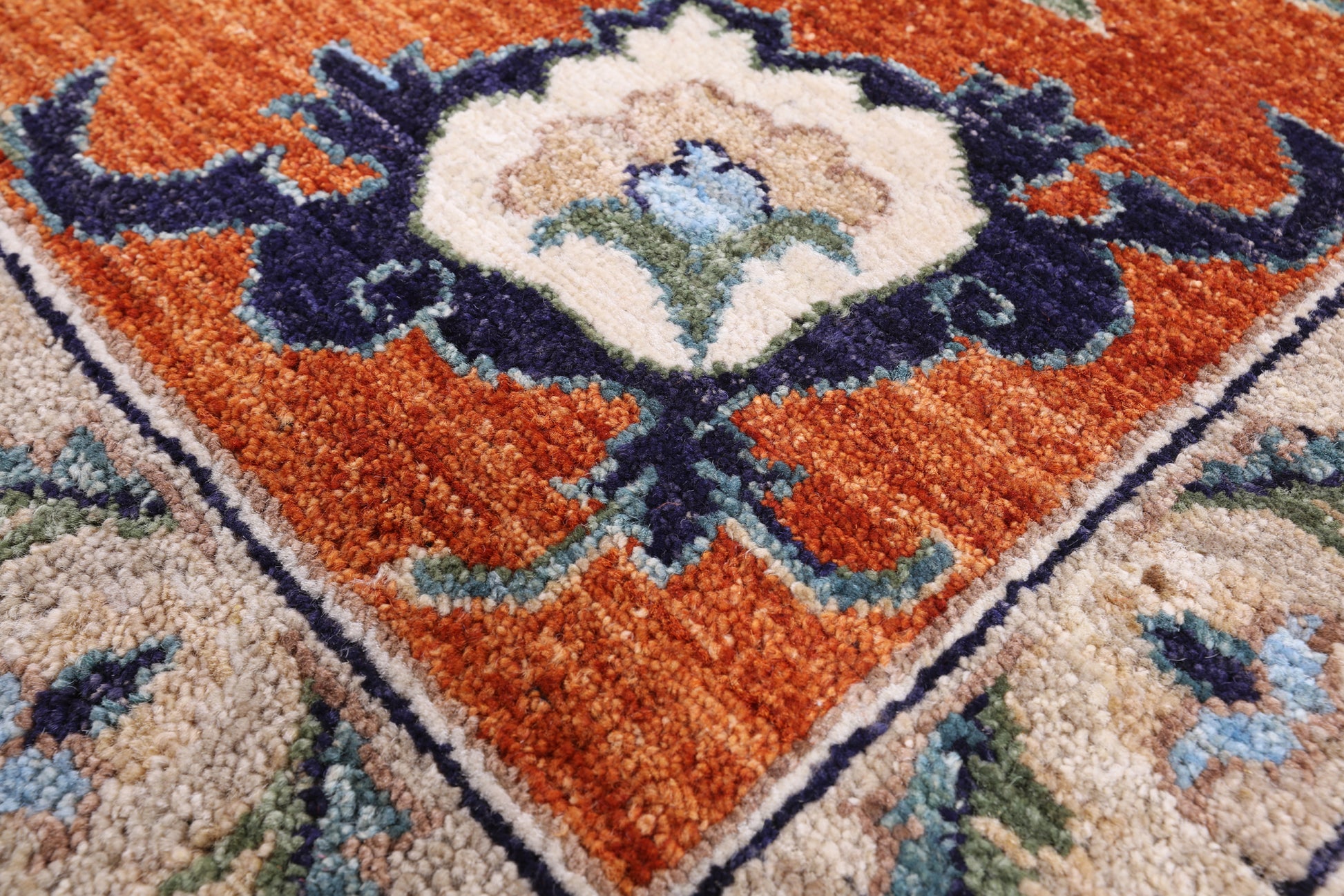 Blue Persian Fine Serapi Handmade Wool Rug - 9' 0" X 12' 5" - Golden Nile