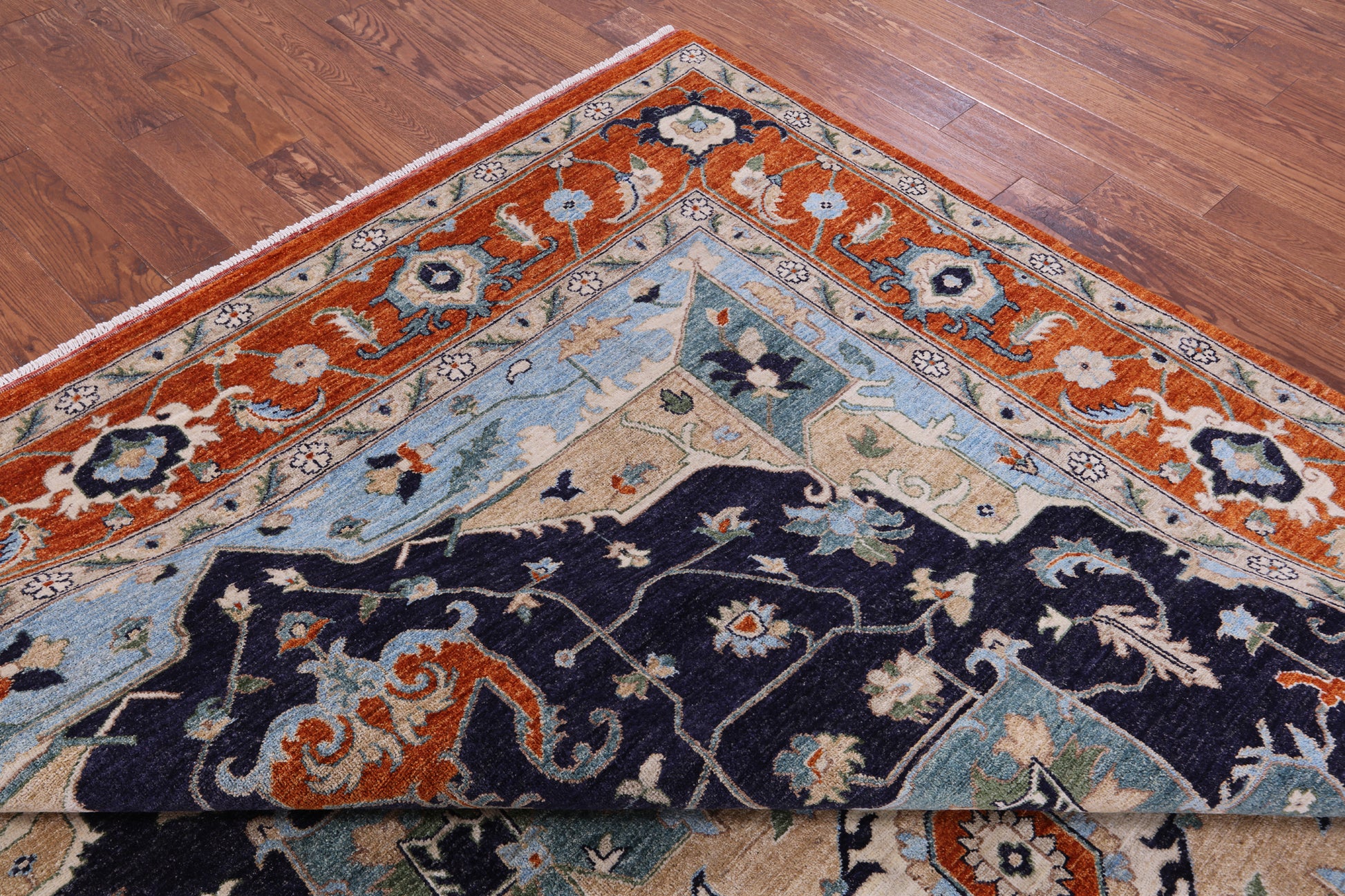 Blue Persian Fine Serapi Handmade Wool Rug - 9' 0" X 12' 5" - Golden Nile