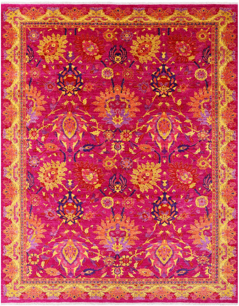 Pink William Morris Handmade Wool Rug - 8' 10" X 11' 9" - Golden Nile