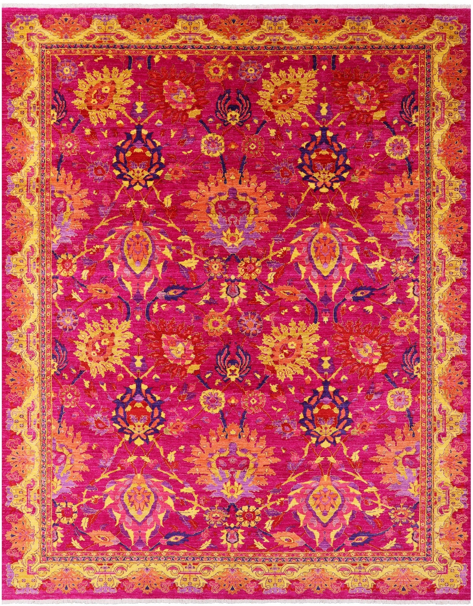 Pink William Morris Handmade Wool Rug - 8' 10" X 11' 9" - Golden Nile