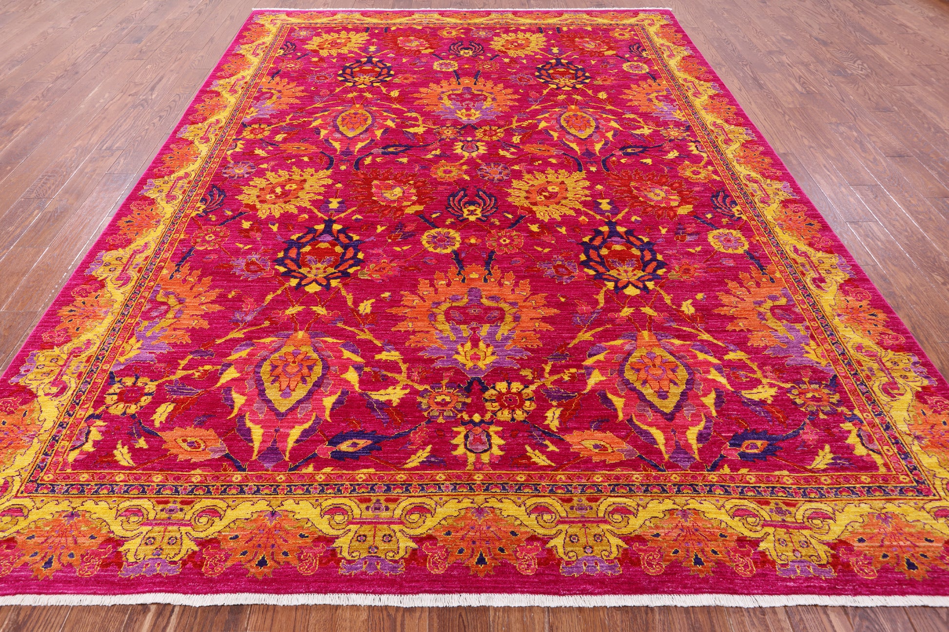 Pink William Morris Handmade Wool Rug - 8' 10" X 11' 9" - Golden Nile